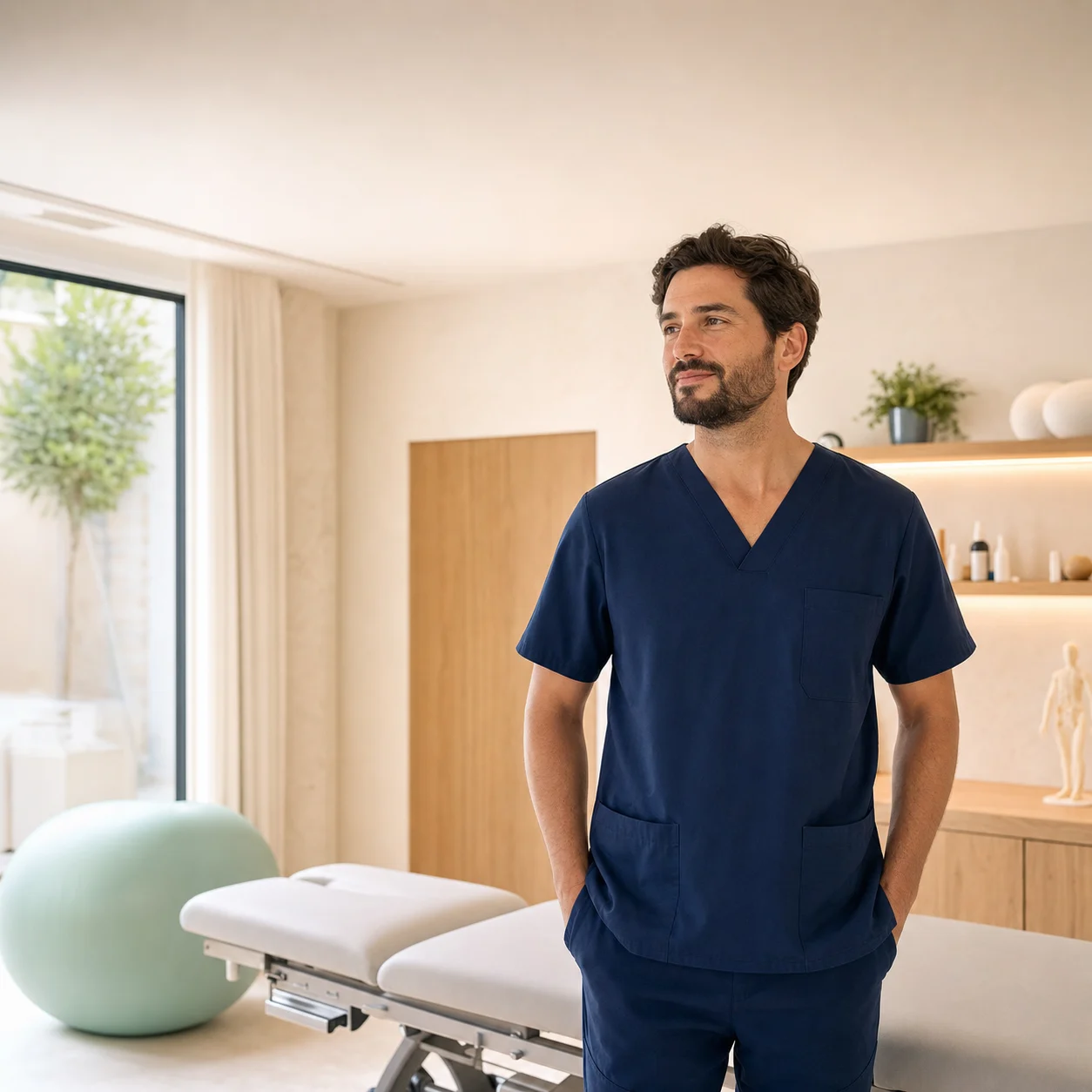 Profesional de fisioterapia en una clínica luminosa